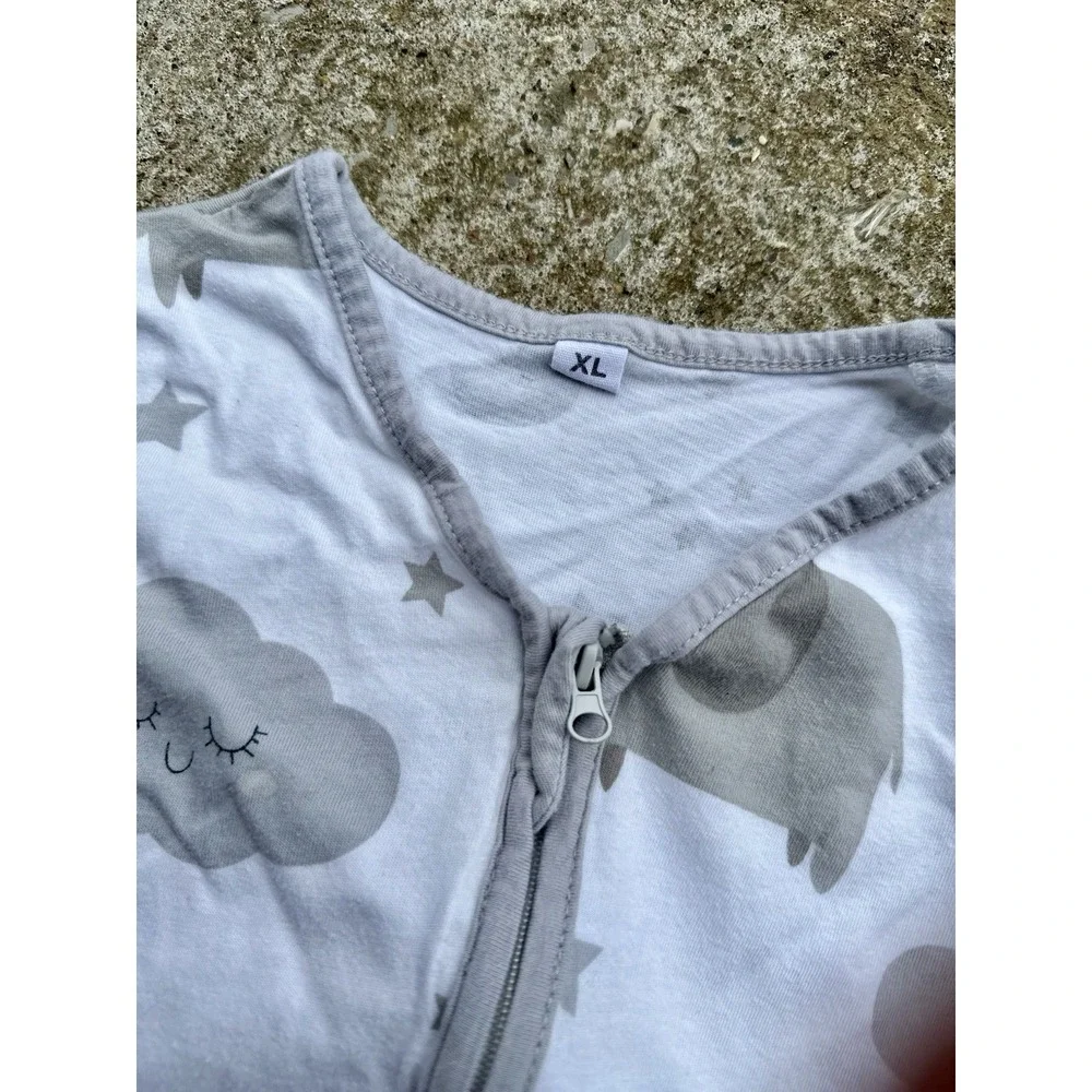 Sleeping Bag XL Gray White Elephants Clouds Stars Unisex Wearable Blanket